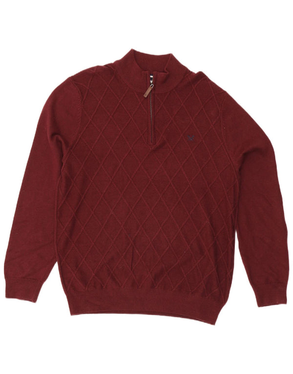 Ανδρικό πουλόβερ με φερμουάρ Crew Clothing 2XL Βαμβακερό μπορντό
