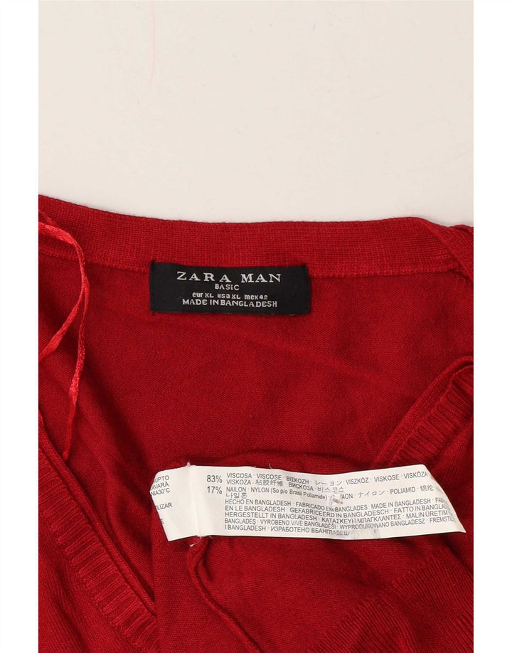 Ανδρικό πουλόβερ Zara με V λαιμόκοψη XL Red Viscose