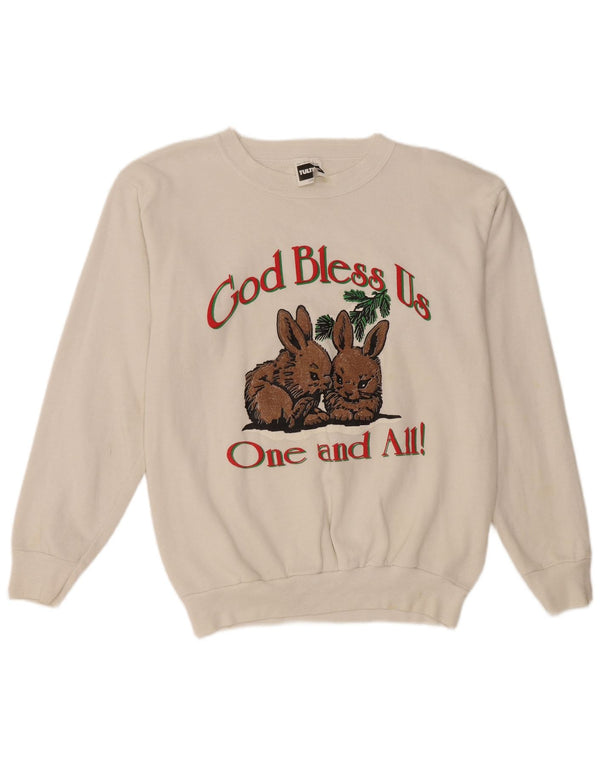 TULTEX Γυναικείο Φούτερ γραφικό Jumper UK 16 μεγάλο λευκό βαμβακερό