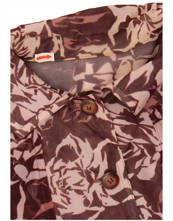 Vintage γυναικείο πουκάμισο Crop μπλούζα UK 12 Medium Maroon Floral