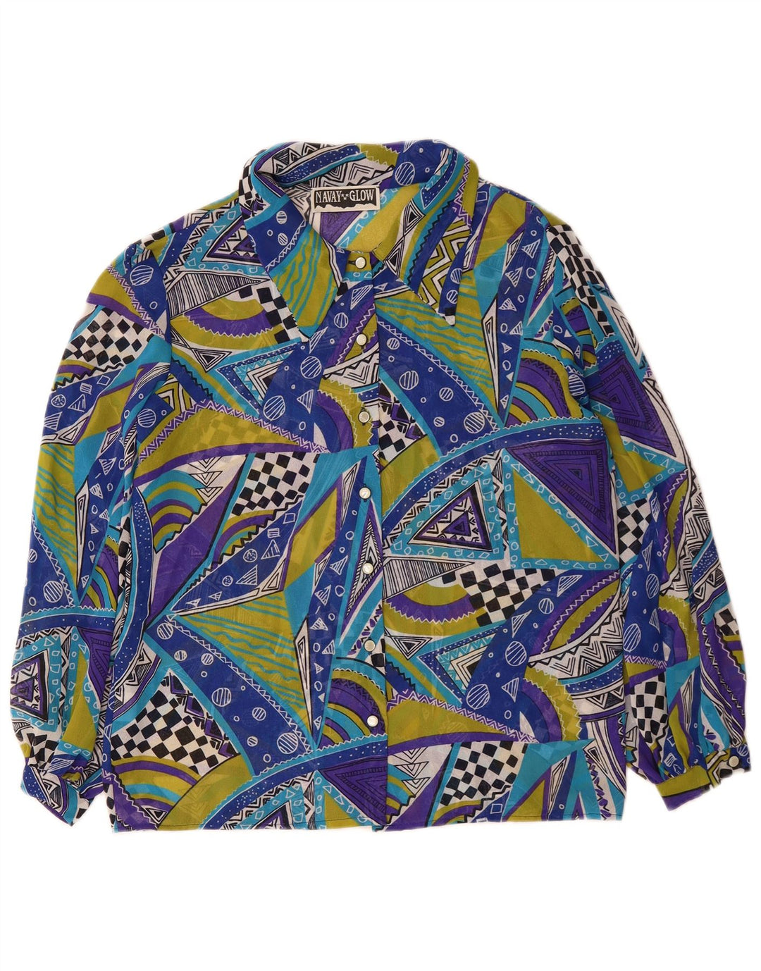 VINTAGE Γυναικείο Πουκάμισο Μπλούζα IT 42 Μεσαίο Μπλε Γεωμετρικός Πολυεστέρας