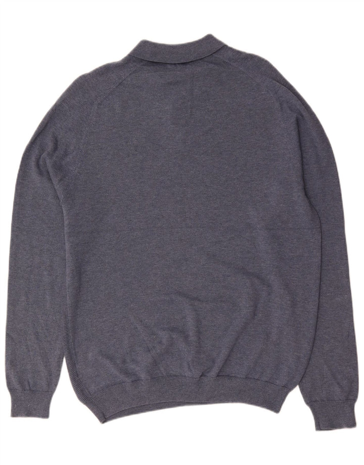 Marks & Spencer Ανδρικό πουλόβερ με κανονική εφαρμογή Polo Neck Jumper μεγάλο μπλε βαμβακερό