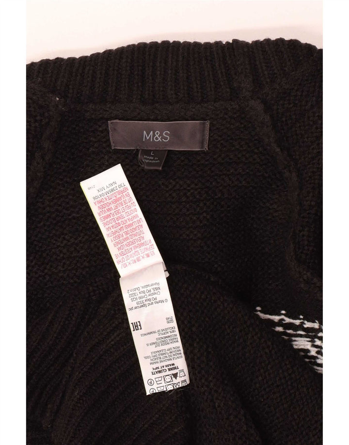 Marks & Spencer Ανδρικό πουλόβερ με λαιμόκοψη μεγάλο μαύρο Fair Isle Ακρυλικό