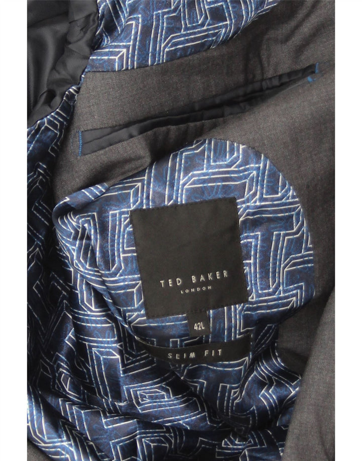 Ted Baker Ανδρικό μπουφάν σακάκι με 2 κουμπιά, σακάκι UK 42 XL γκρι μαλλί