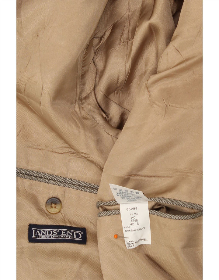 LANDS END Mens 2 Button Blazer Jacket UK 42 XL Grey Lambswool Classic Vintage Lands End and Second-Hand Lands End from Messina Hembry 