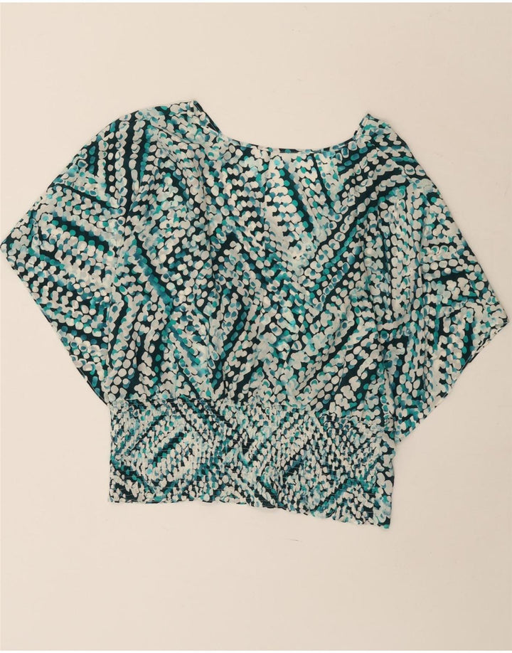 Vintage γυναικεία μπλούζα μπλούζα τοπ UK 14 Medium Blue Geometric