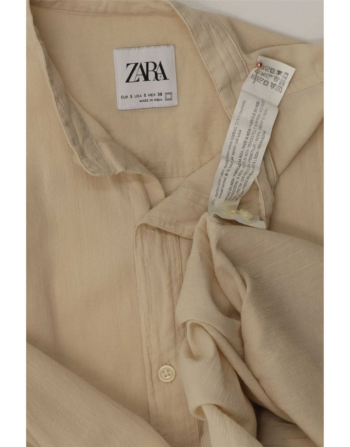 Zara Ανδρικό πουκάμισο μικρό μπεζ βαμβακερό