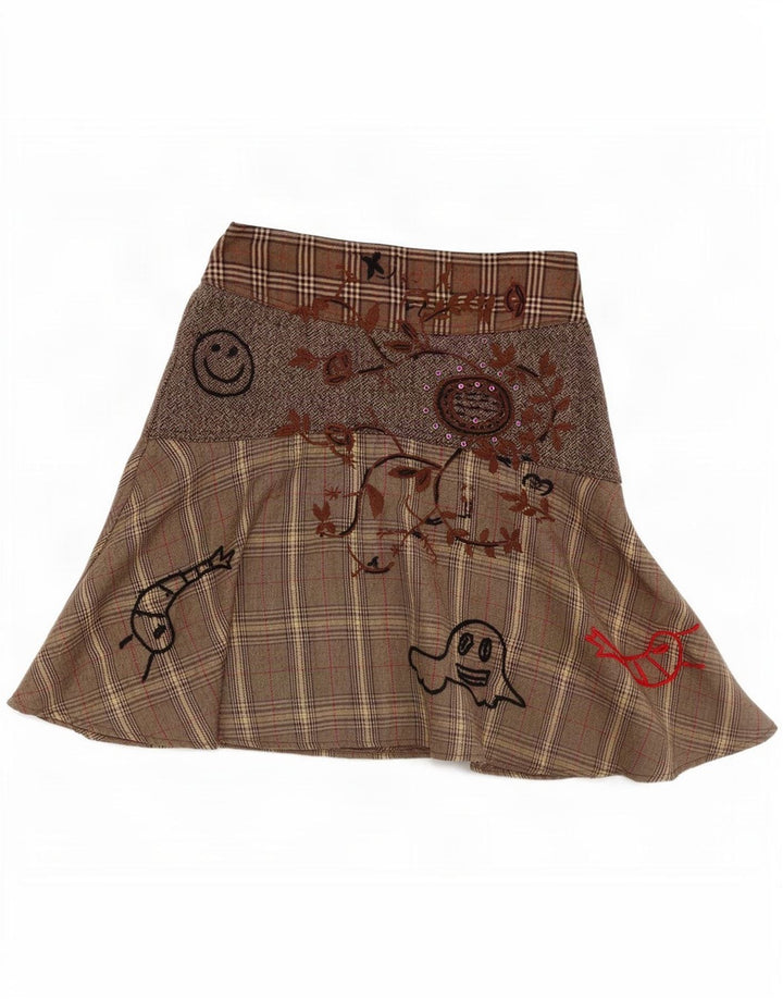 Desigual γυναικεία φούστα σε γραμμή A EU 38 Small W28 Brown Check Polyester
