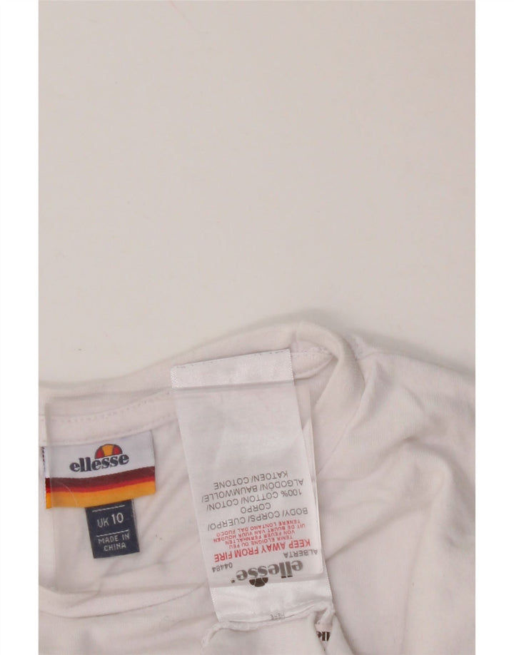 ELLESSE Γυναικείο Crop Graphic T-Shirt Top UK 10 Small White Βαμβακερό
