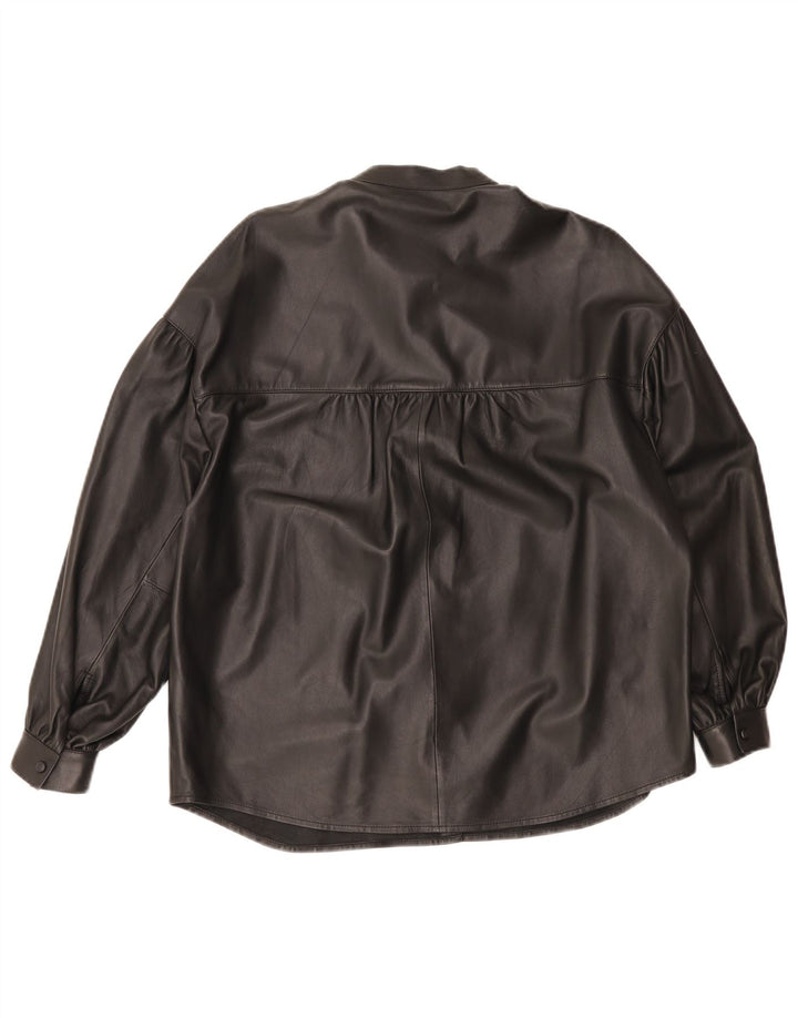 Massimo Dutti Γυναικείο Υπερμεγέθη Δερμάτινο Πουκάμισο UK 6 XS Μαύρο Δερμάτινο