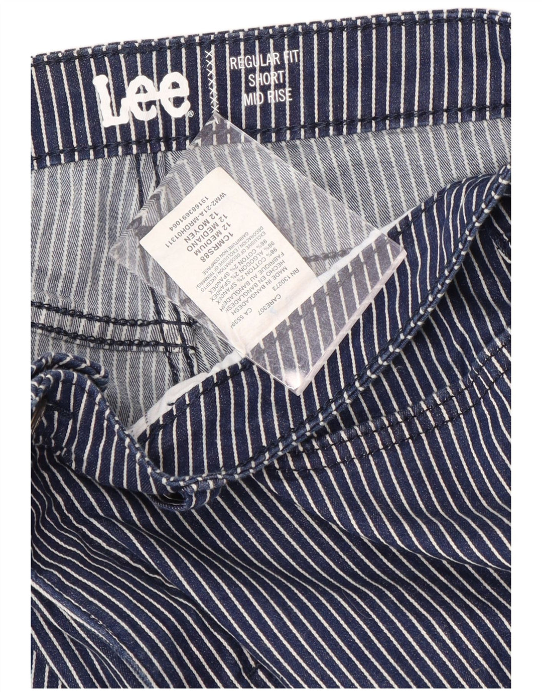 LEE Γυναικείο μεσαίου ύψους casual σορτς US 12 Large W32 Navy Blue Pinstripe