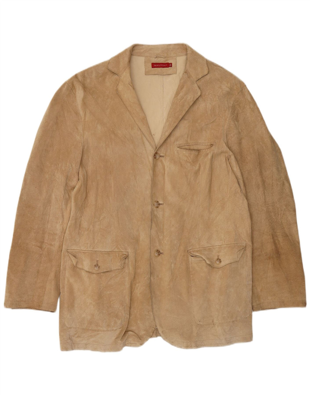 VINTAGE Ανδρικό σουέτ σακάκι με 3 κουμπιά UK 44 2XL Δερμάτινο μπεζ