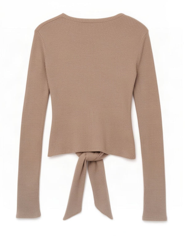 Zara Γυναικείο Crop Top μακρυμάνικο UK 12 Medium Beige