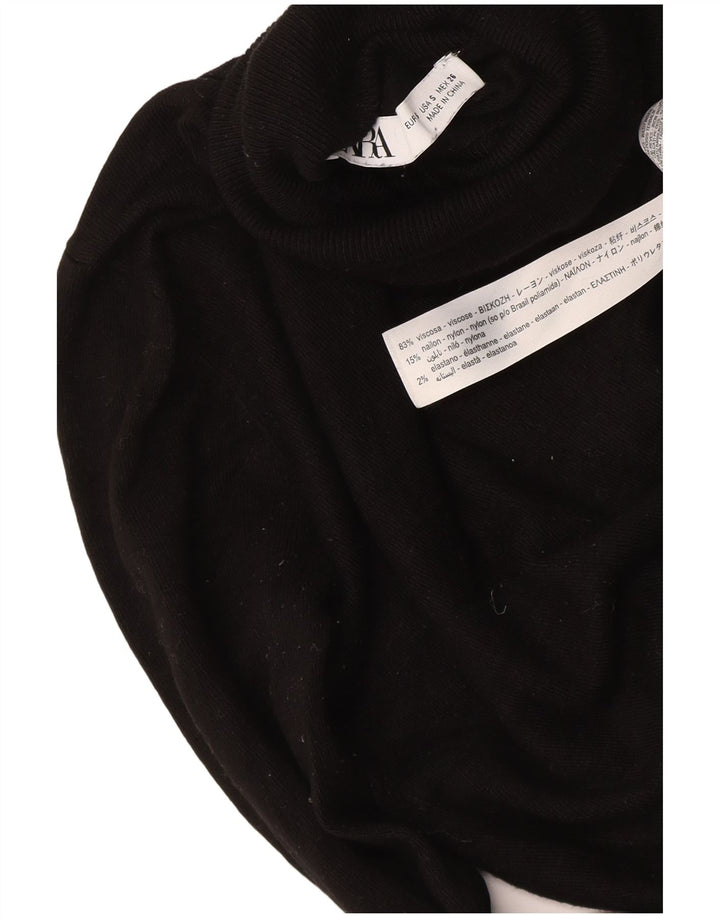Zara Γυναικείο πουλόβερ με ρολό λαιμόκοψη UK 10 Small Black Viscose