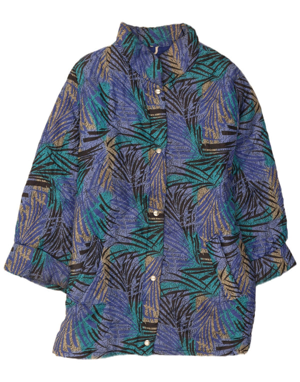 Vintage Womens Abstract Pattern Relaxed Fit Padded Coat UK 12 Medium Blue