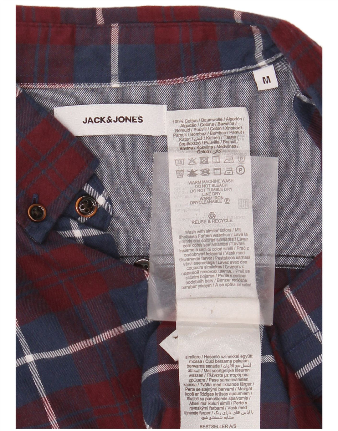 Ανδρικό φανελένιο πουκάμισο JACK & JONES Βαμβακερό μεσαίο μπορντό
