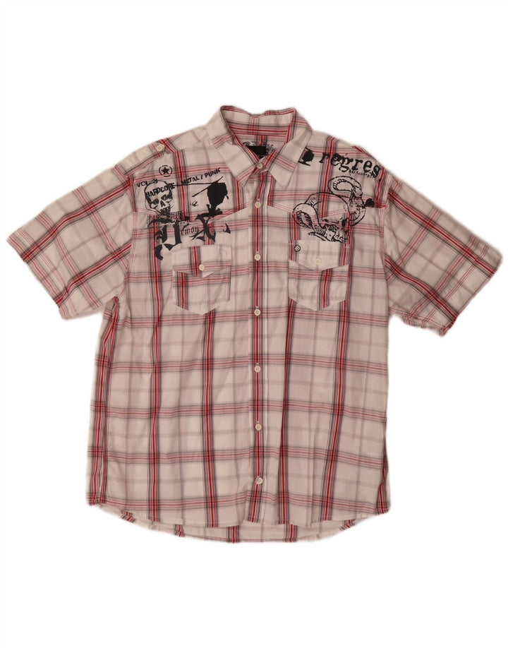 Ανδρικό κοντομάνικο γραφικό πουκάμισο Blend XL Red Check Cotton