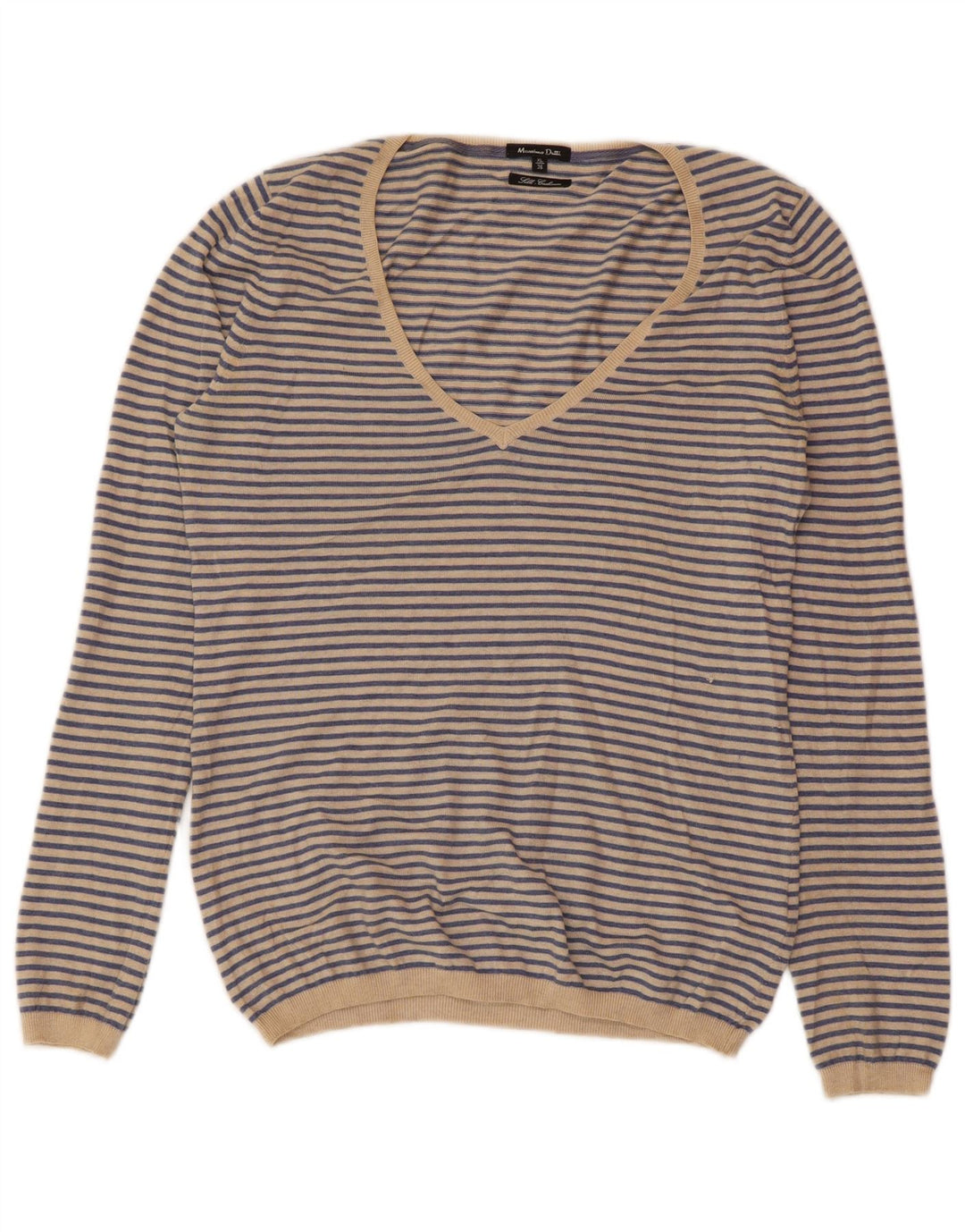 MASSIMO DUTTI Γυναικείο πουλόβερ με V λαιμόκοψη UK 18 XL μπλε ριγέ κασμίρ