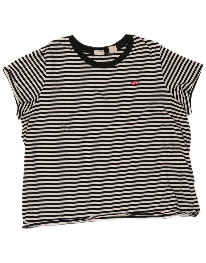 LEVI'S Γυναικείο T-Shirt Top UK 18 XL Μαύρο ριγέ βαμβακερό