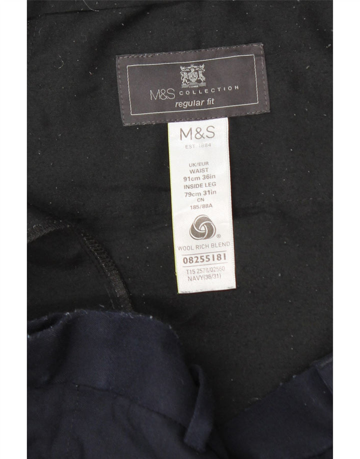 Marks & Spencer Ανδρικό παντελόνι Chino με κανονική εφαρμογή W36 L31 Navy Blue Wool