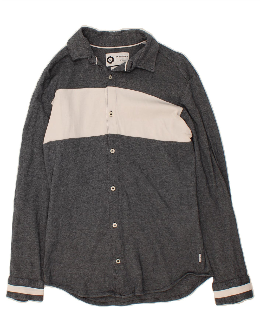 JACK & JONES Mens Core Slim Fit Shirt Small Grey Colourblock Cotton Vintage Jack & Jones and Second-Hand Jack & Jones from Messina Hembry 
