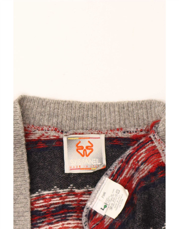 Stefanel Ανδρική ζακέτα πουλόβερ Large Grey Fair Isle Wool