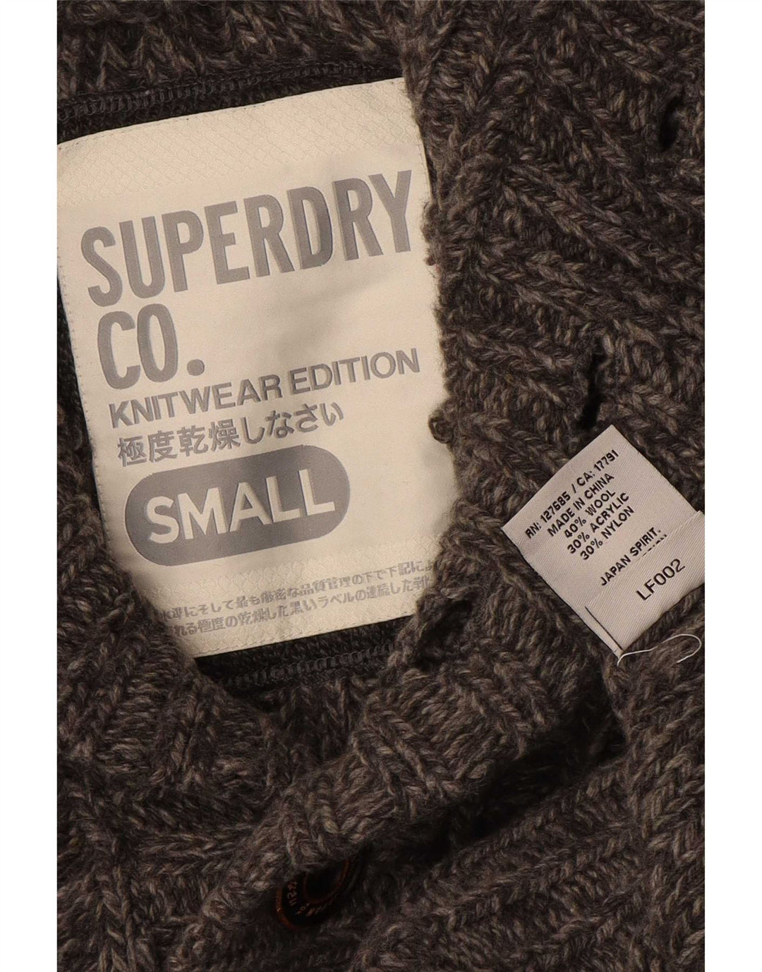 Superdry Ανδρικό πουλόβερ με κουμπιά γκρι μάλλινο