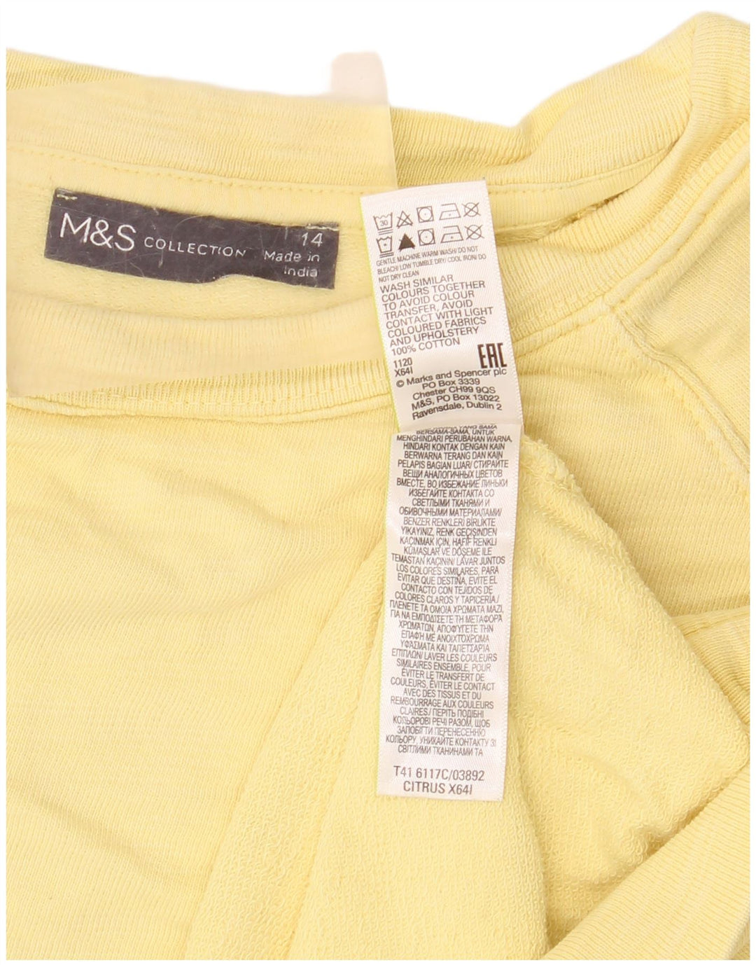 Marks & Spencer Γυναικεία Φούτερ Jumper UK 14 Μεγάλο Κίτρινο Βαμβακερό