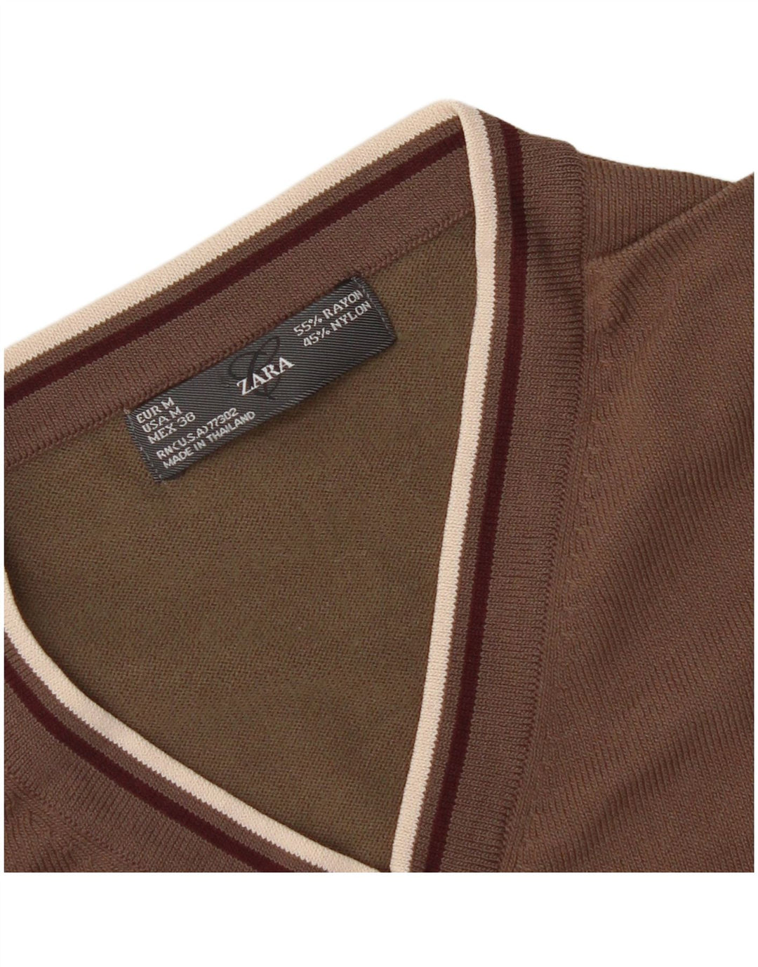 Ανδρικό πουλόβερ Zara με V λαιμόκοψη, μεσαίο καφέ ρεγιόν