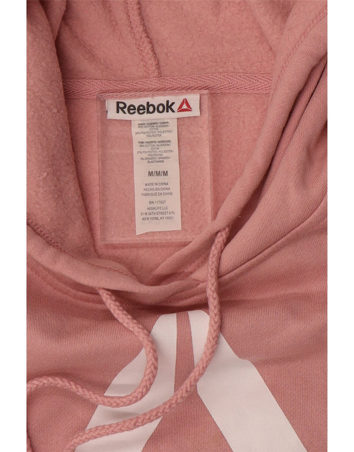 REEBOK Γυναικείο Γραφικό Hoodie Jumper UK 14 Medium Pink Βαμβακερό