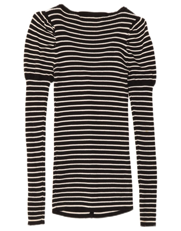 Zara Γυναικείο πουλόβερ ζακέτα UK 8 Small Black ριγέ βαμβακερό