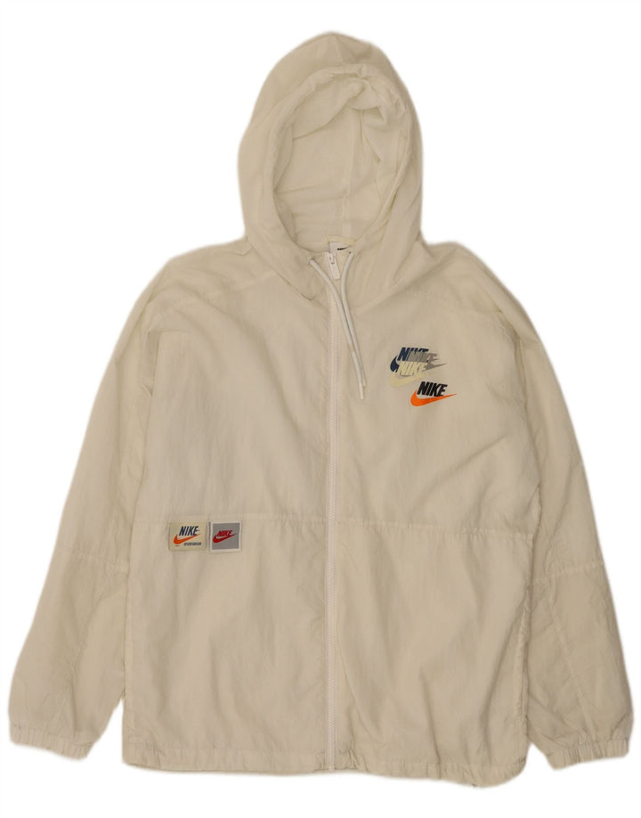 Ανδρική φόρμα αθλητικής φόρμας NIKE με γραφική κουκούλα Μπουφάν, μικρό σε ανοιχτό λευκό νάιλον