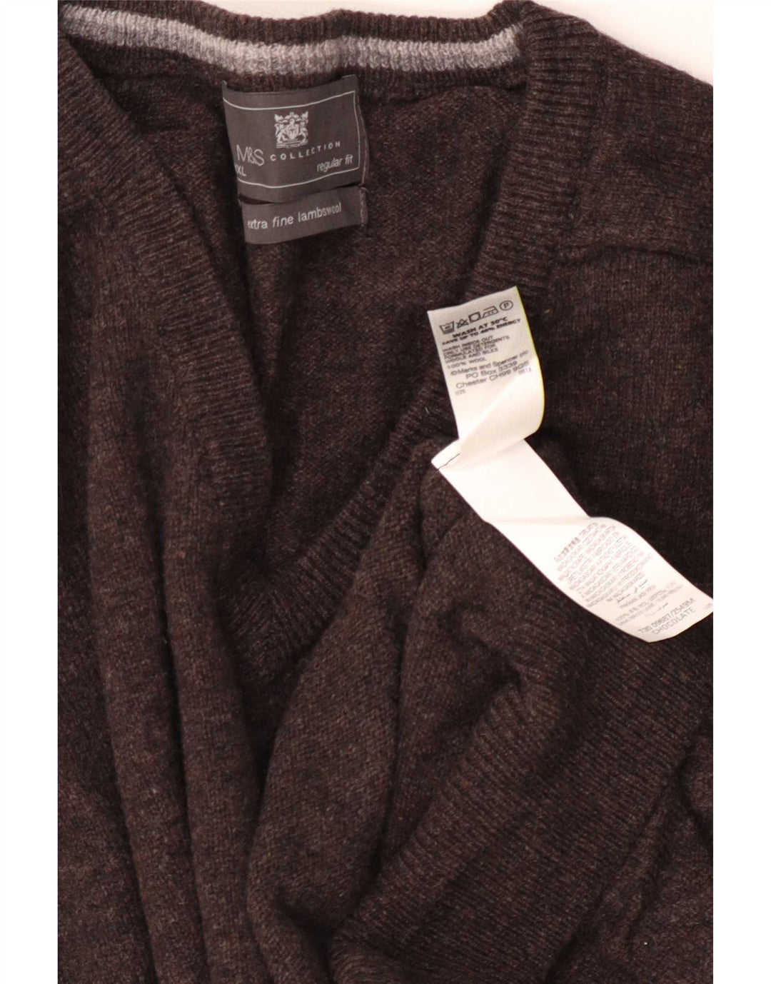 Marks & Spencer Ανδρικό πουλόβερ με κανονική εφαρμογή με λαιμόκοψη 3XL καφέ μαλλί
