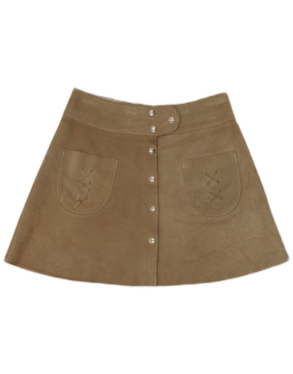 Vintage Γυναικεία Mini Suede Φούστα W28 Medium Khaki Leather