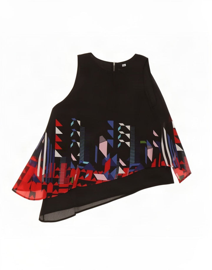 Desigual γυναικεία ασύμμετρη μπλούζα τοπ UK 14 μεγάλο μαύρο γεωμετρικό πολυεστέρα