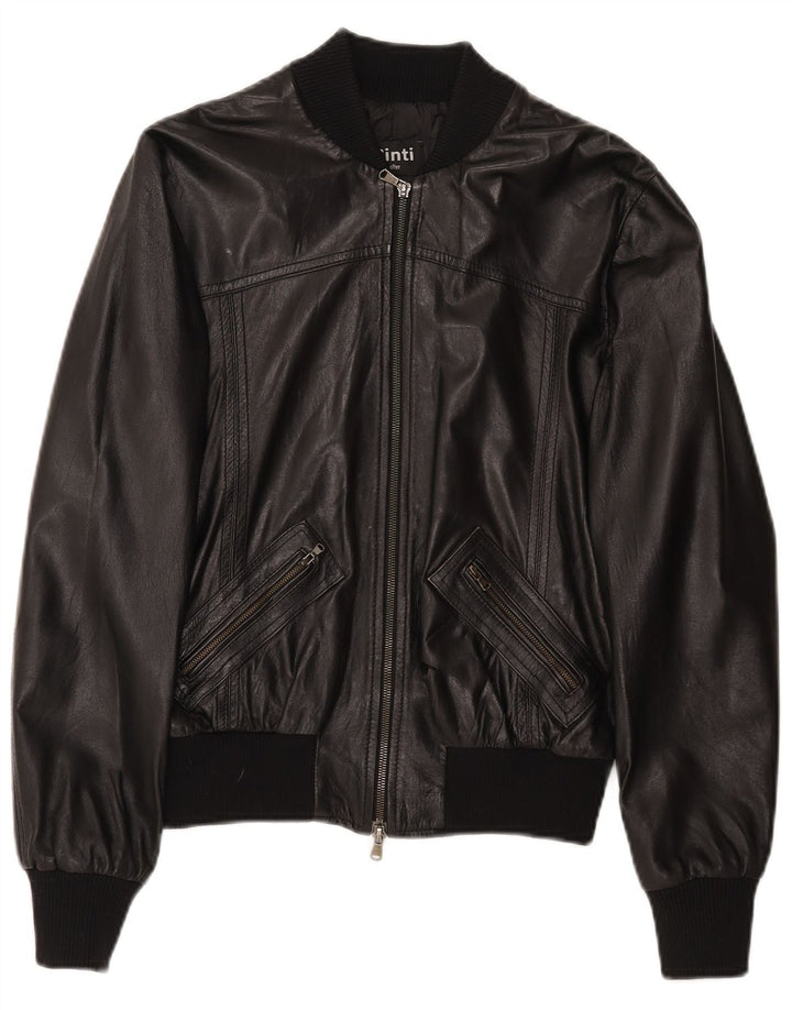 CINTI Γυναικείο Crop Bomber Δερμάτινο Μπουφάν IT 46 Large Μαύρο Δερμάτινο