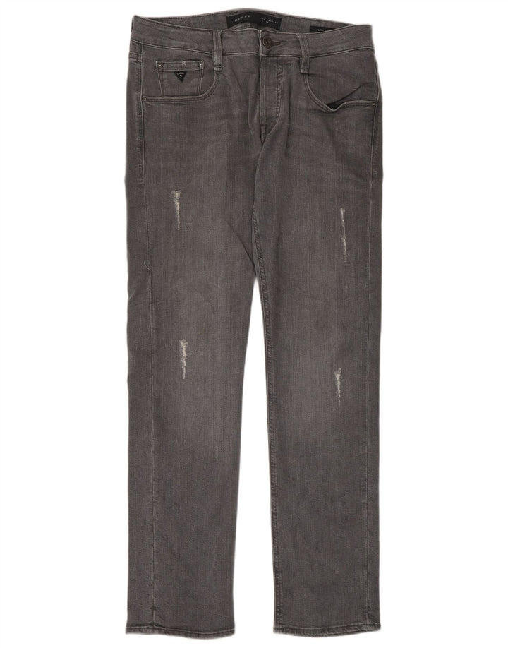 Guess Ανδρικό Ταλαιπωρημένο Slim Τζιν W31 L33 Γκρι Βαμβακερό