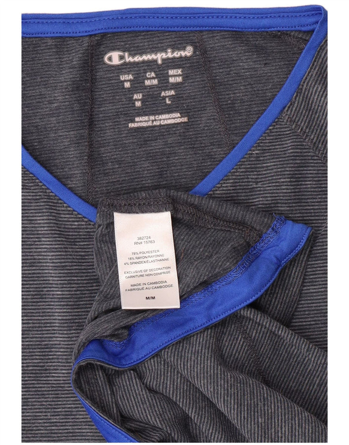 Champion Womens Top Long Long UK 12 Medium Blue Pinstripe Polyester