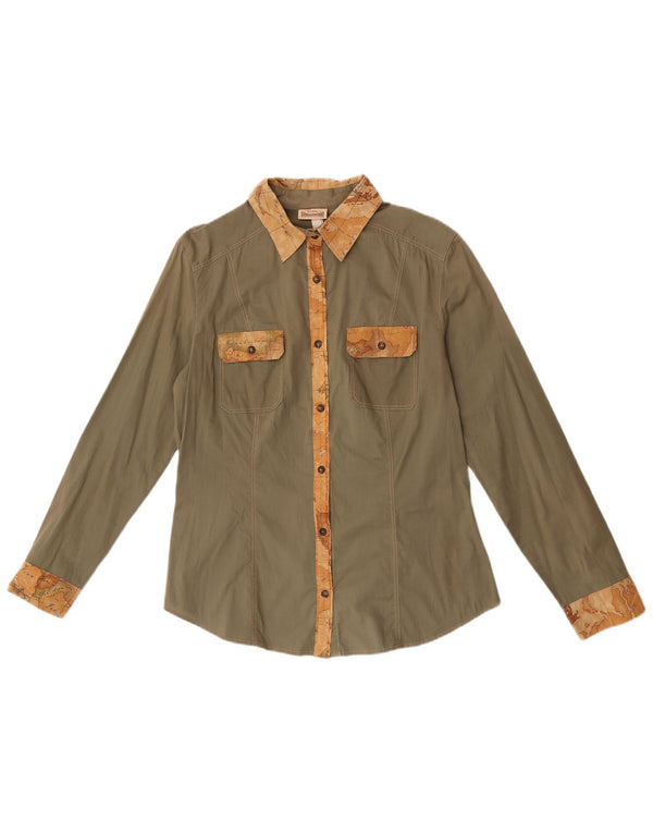 ALVIERO MARTINI Γυναικείο γραφικό πουκάμισο μπλούζα IT 46 Large Khaki Colourblock