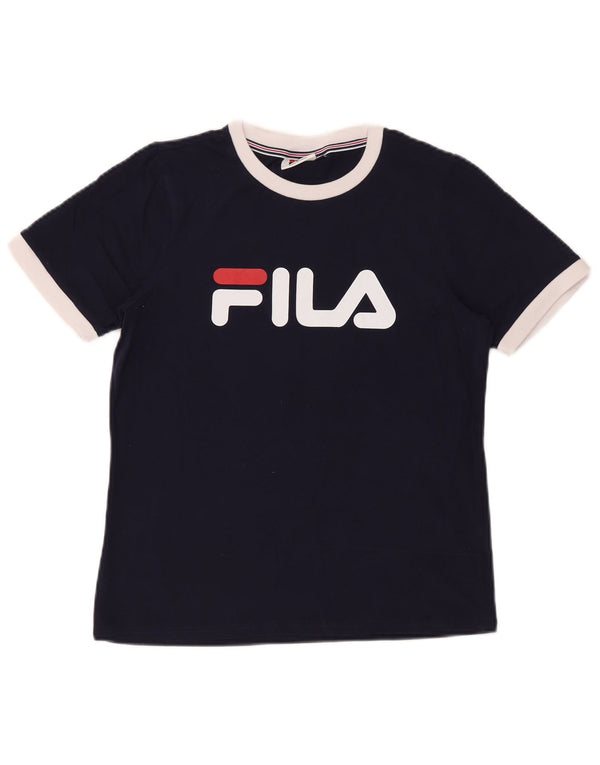 Fila Γυναικείο T-Shirt Top UK 14 Medium Navy Blue από βαμβάκι
