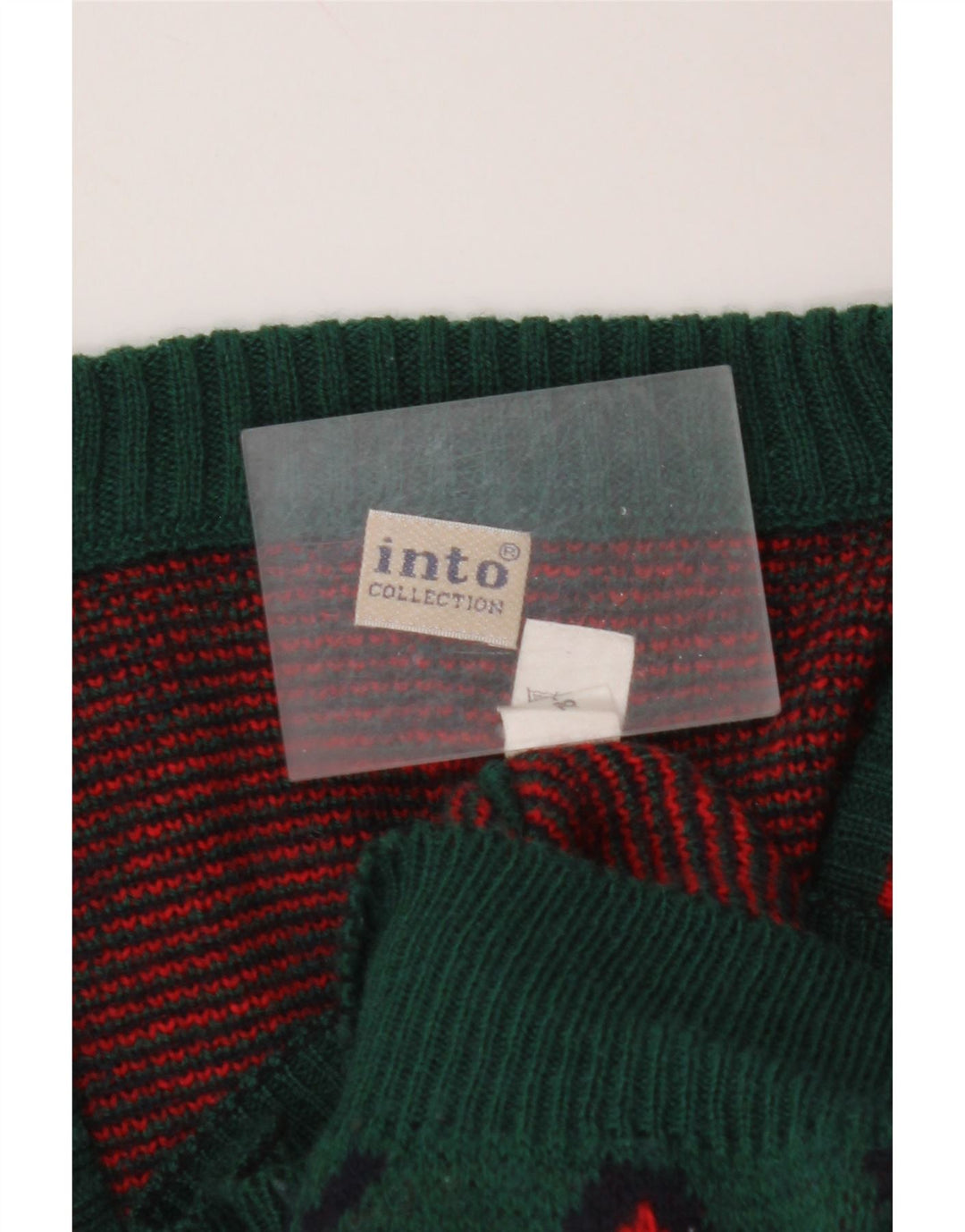 Ανδρικό πουλόβερ με λαιμόκοψη VNTAGE Μεσαίου πράσινου Argyle/Diamond Wool