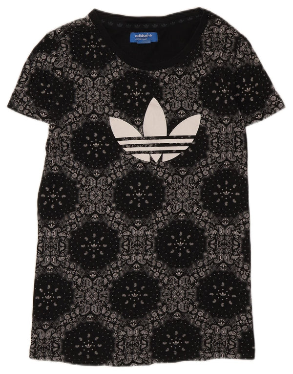 Γυναικείο γραφικό μπλουζάκι Adidas τοπ βρετανικό 14 μεσαίο μαύρο Paisley βαμβακερό