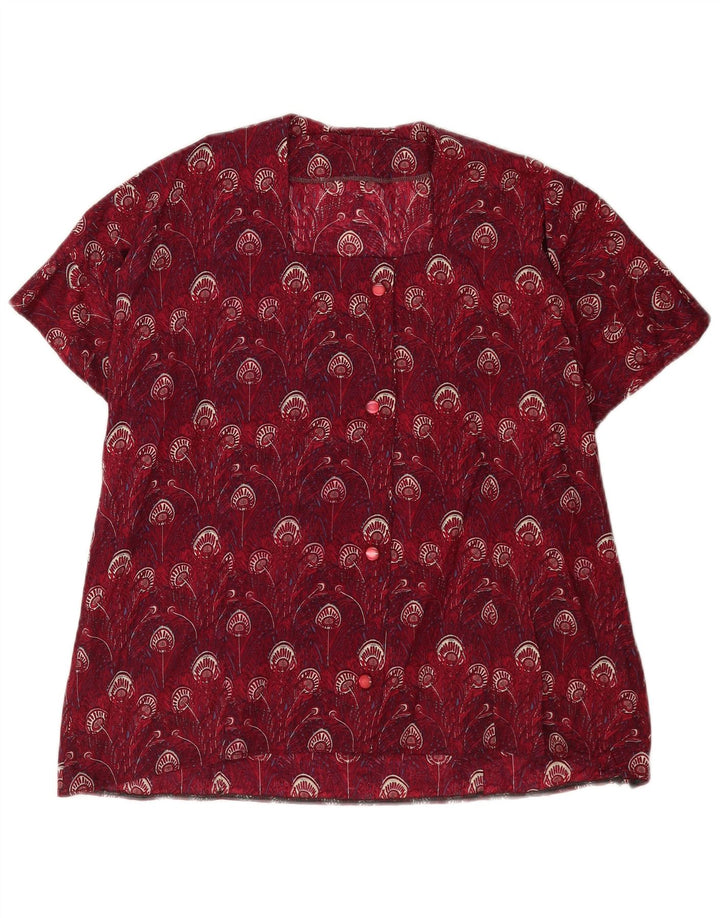 Vintage Γυναικεία Abstract Pattern Μπλούζα Top UK 14 Large Burgundy