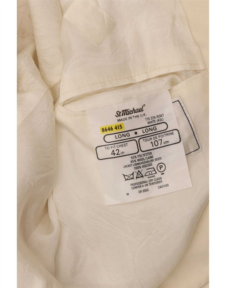 St Michael Ανδρικό Μακρύ Μπλέιζερ Διπλό Μπουφάν UK 42 Large White