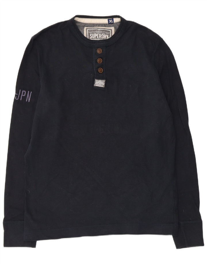 Ανδρικό γραφικό τοπ Superdry Μακρυμάνικο XL Navy Blue Cotton