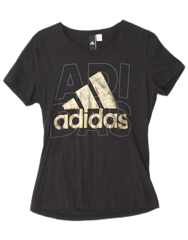 Γυναικείο γραφικό T-Shirt ADIDAS Top UK 12 Medium Black