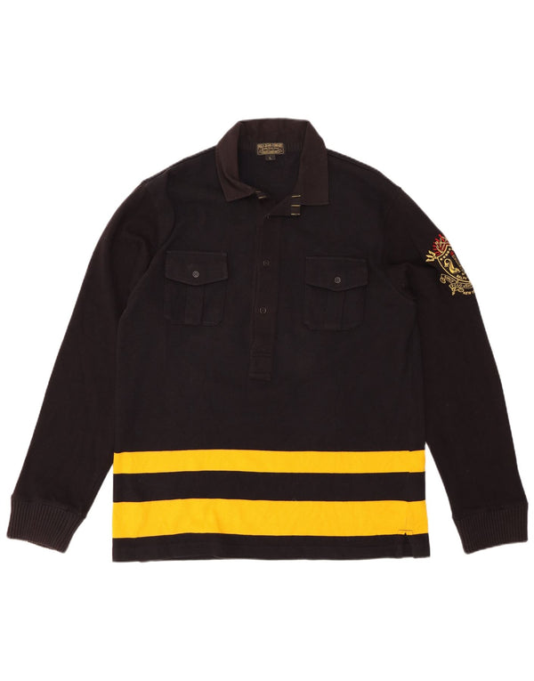 POLO RALPH LAUREN Ανδρικό μακρυμάνικο μπλουζάκι ράγκμπι πόλο μεγάλο μαύρο ριγέ