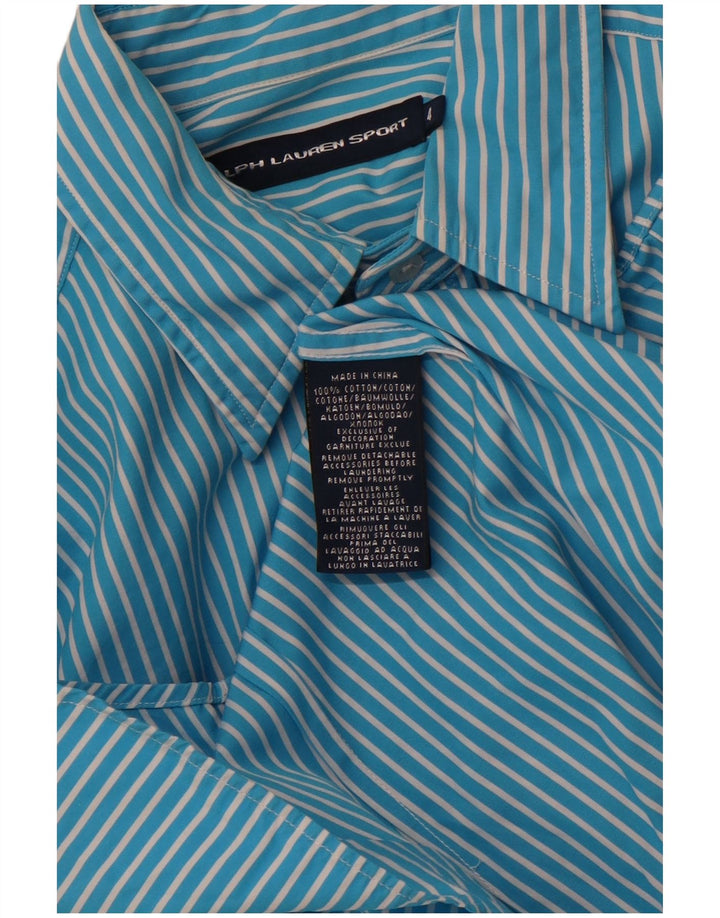 RALPH LAUREN Γυναικείο πουκάμισο μεγάλου μεγέθους US 4 Small Blue Pinstripe Βαμβακερό