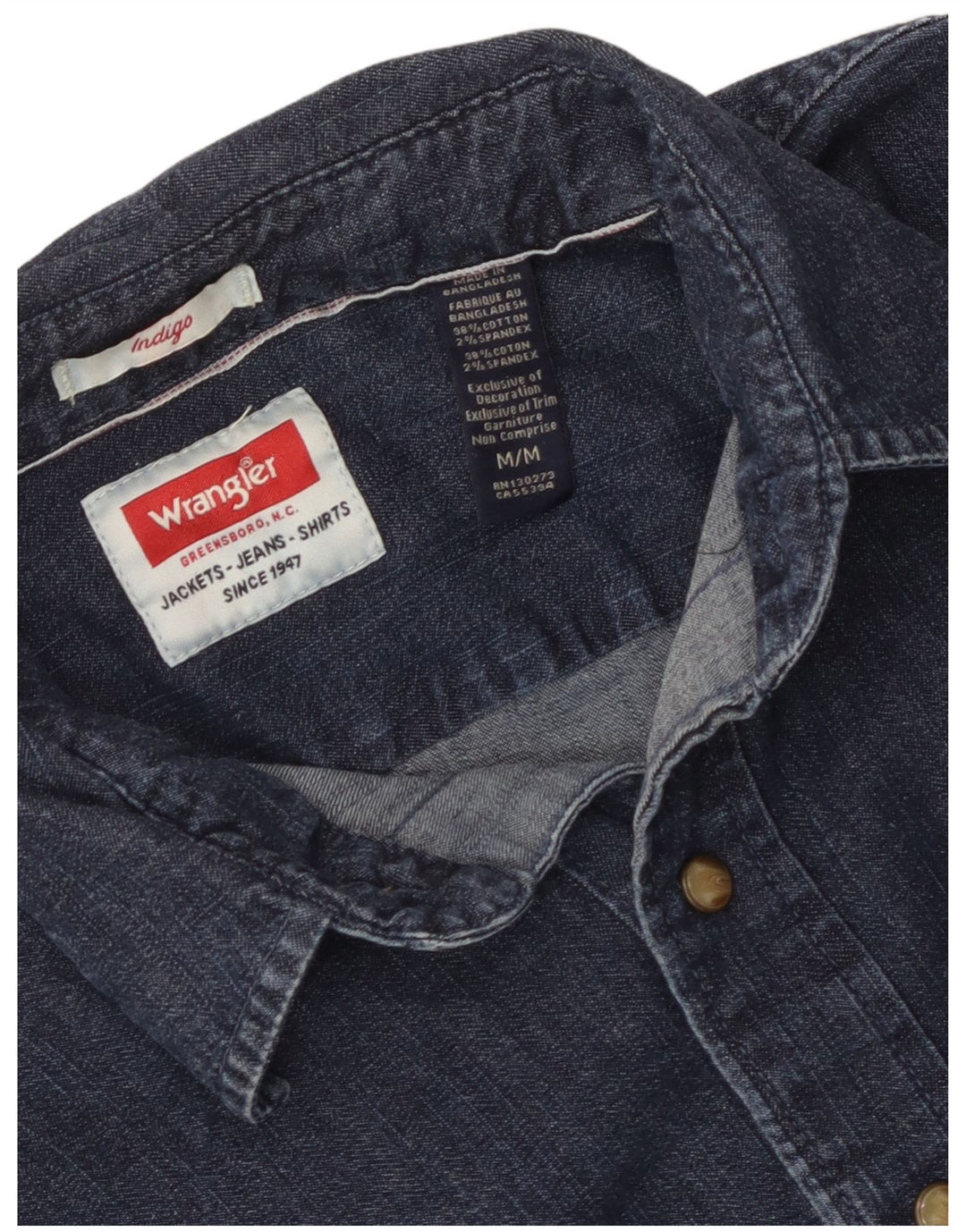 Ανδρικό πουκάμισο τζιν λουλακίου Wrangler με μεσαίο ναυτικό μπλε βαμβακερό