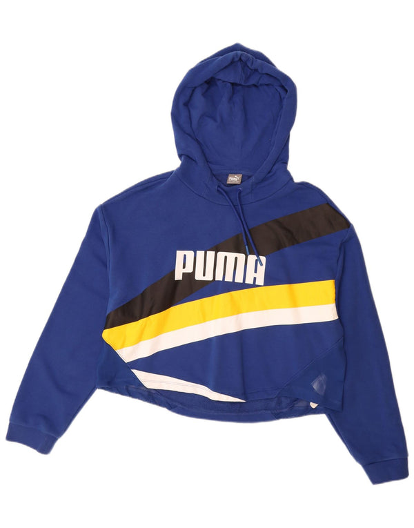 Puma Γυναικεία γραφικά Crop Hoodie Jumper UK 16 Large Blue Colourblock Βαμβακερό